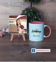 Happy Birthday Fotoğraflı Dekoratif Taş, Kupa Bardak Beyaz Hediye (Model 6)