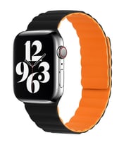 Apple Watch 7/8/9 41mm Kordon Renkli Strap Deri Loop Kordon (Siyah - Turuncu)