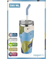 Vagonlife Tumbler Özel Desenli Cup 590 ML Vakumlu Paslanmaz Çelik Termos Pipetli/Rahat İçim -FFVGN1001-590ML (Yeşil)