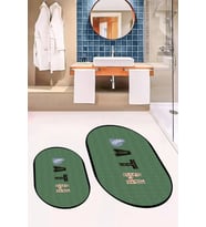 EVDEYA Dijital Yıkanabilir Renkli Bath Yazılı İkili Oval Banyo Paspası Klozet Takımı, OKLOZET-8-BEYAZ, (Yeşil)