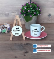 Groom Türk Kahvesi Fincanı Lacivert ve Ahşap Anahtarlık Hediye (Model 3)