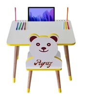 Çocuk Masa Sandalye Takımı Tekli (Pembe Kelebekli) Tablet, Telefon Kalem yeri, Yaz Sil Özellikli Yüzey Masa (Sarı)