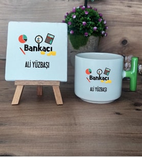 Bankacı Hediye Seti Kupa Bardak T Kulplu ve Dekoratif Taş Bankacıya Hediye Bankacılar Günü Hediyesi (Model 8)