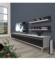 Decoraktiv Eko 4 Mdf Std Krom Ayaklı Tv Ünitesi Tv Sehpası (Beyaz-Siyah)