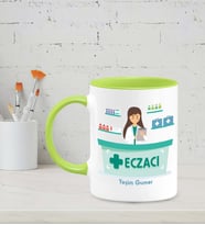 Kişiye Özel Eczacı Tasarımlı Siyah Kupa (Yeşil-Beyaz)