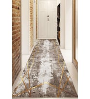 Dijital Baskılı Kaymaz Taban Yıkanabilir Modern Yolluk Ve Koridor Halısı NDU-HT-696 (Gold)