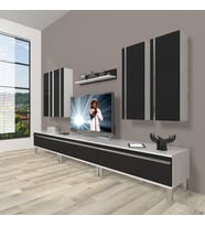 Decoraktiv Eko 8d Mdf Krom Ayaklı Tv Ünitesi Tv Sehpası (Beyaz-Siyah)