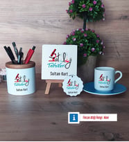 Patoloji Teknikeri Hediye Seti Dekoratif Taş, Kalemlik, Ahşap Altlıklı Türk Kahvesi Fincanı, Ahşap Anahtarlık Hediye (Model 5)