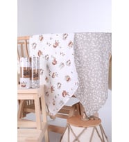 Babyhola 2'li Müslin Örtü Seti 80x80cm Desenli Kutulu Organik Hediyelik Emzirme Alt Açma Yenidoğan Puset Örtüsü (Gri)