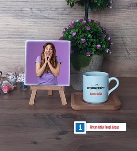 Odyometrist Fotoğraflı Dekoratif Taş, Ahşap Altlıklı Türk Kahvesi Fincanı Hediye (Model 1)