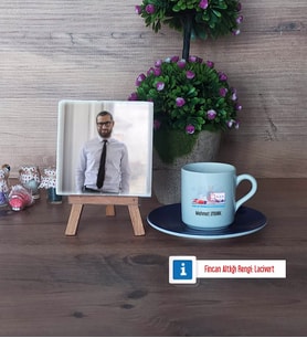 Fen ve Teknoloji Öğretmeni Fotoğraflı Dekoratif Taş, Ahşap Altlıklı Türk Kahvesi Fincanı Hediye (Model 4)