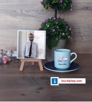 Fen ve Teknoloji Öğretmeni Fotoğraflı Dekoratif Taş, Ahşap Altlıklı Türk Kahvesi Fincanı Hediye (Model 4)