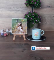 Flamingo Fotoğraflı Dekoratif Taş, Ahşap Altlıklı Türk Kahvesi Fincanı HediyeArkadaşa Doğum Günü Hediyesi (Model 7)