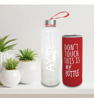 Kişiye Özel İsimli Renkli Kılıflı Cam Su Şişesi 750 ml (Kırmızı)