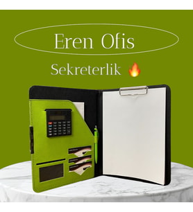 A4 Sekreterlik Termo Deri Kapaklı Hesap Makinalı -kartlık Bölmeli - Kişiye Özel Isimli (Yeşil)