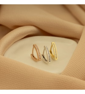DKMN Gümüş Ucu Sivri Zirkon Taşlı Oval Biçimli 925 Ayar Gümüş Küpe (Gümüş)