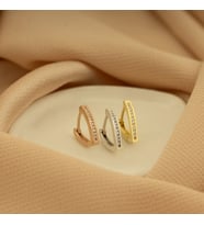 DKMN Gümüş Ucu Sivri Zirkon Taşlı Oval Biçimli 925 Ayar Gümüş Küpe (Gümüş)