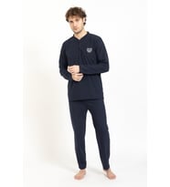 Lukitus Büyük Beden Battal Pamuklu Erkek Pijama Takımı (Lacivert)
