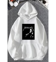 Unisex Metalica Baskılı Oversize Sweatshirt (Beyaz)