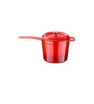 Lava Döküm Yuvarlak Sos Tenceresi. Döküm Demir Yekpare Saplı Trendy Serisi Çap(Ø18 cm. (Kırmızı)