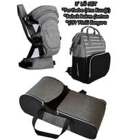Anne Bebek Bakım Çantası + Çift Yönlü Bebek Taşıma Kanguru + Portbebe Ana kucağı Puset 3 lü set (Siyah-Gri)