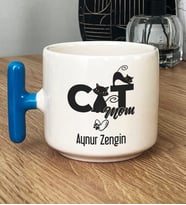 Kişiye Özel Cat Mom Hediye T Kupa Bardak Kedi Annesi -5- (Mavi)