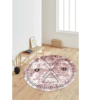 Dijital Baskılı Kaymaz Taban Yıkanabilir Yuvarlak Salon Halısı Koridor Halısı Paspas NDY-SD-1030 (Pembe)