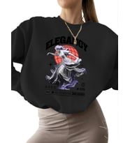 unisex bisiklet yaka 3 iplik şardonlu erkek Sweatshirt kalın kadın Zarafet Baskılı Bej Sweatshirt (Siyah)