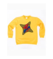 Spiderman baskılı örümcek adam pamuklu kumaş çocuk sweatshirt (Sarı)