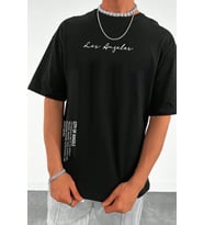 Erkek Los Angles Baskılı Oversize Tshirt (Siyah)