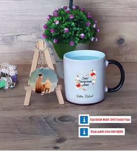 Anneye Doğum Günü Hediyesi Kupa Bardak Beyaz ve Fotoğraflı Ahşap Anahtarlık Hediye (Model 9)