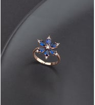 925 Ayar Gümüş Lotus Çiçeği Yüzüğü (Beyaz Taşlı) (Lacivert)