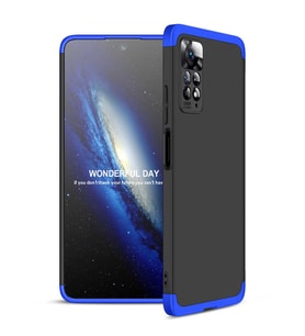 Xiaomi Redmi Note 11 Pro 5G Kılıf 3 Parça Slim Sert Silikon Kapak AYS (Siyah-Mavi)