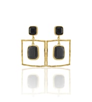 Kadir Jewellery 22 Ayar Altın Kaplama Kadın Sallantılı Küpe -El İşçiliği Ve Hipoalerjenik Küpe (Siyah)
