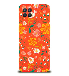 Oppo Reno 4 Lite Uyumlu Lansman Kılıf Çiçek Tasarımlı İçi Kadife Kapak (Turuncu)