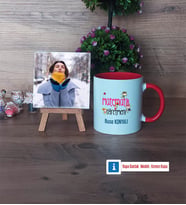 Matematik Öğretmeni Fotoğraflı Dekoratif Taş, Kupa Bardak Beyaz Hediye (Model 2)