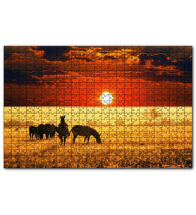 Cakapuzzle Savana'da Günbatımı ve Zebralar  Puzzle Yapboz MDF (Ahşap) (500 Parça)