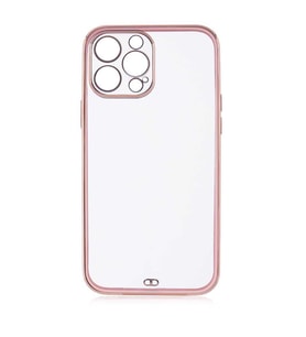 Uyumlu Model Apple iPhone 13 Pro Kılıf Köşeli Gold Şeffaf Kapak (Pembe)