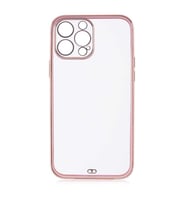 Uyumlu Model Apple iPhone 13 Pro Kılıf Köşeli Gold Şeffaf Kapak (Pembe)