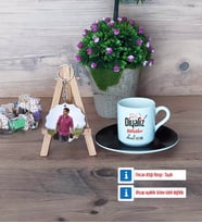 Diyaliz Teknikeri Türk Kahvesi Fincanı Ahşap Altlıklı ve Fotoğraflı Ahşap Anahtarlık Hediye Diyaliz Teknikerine Hediye (Model 7)