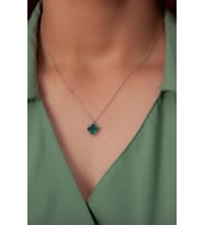 YONCA KOLYE VAN CLEEF MODEL RENKLİ TAŞLI 925 AYAR GÜMÜŞ KOLYE (Yeşil)