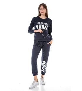 Vishenka Kadın Juicy Yazı Baskılı 2 İplik Gri Renk Sweatshirt Takım (Lacivert)