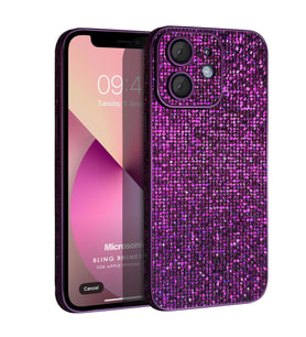 Microsonic Apple iPhone 11 Kılıf Bling Rhinestones Siyah (Mor)