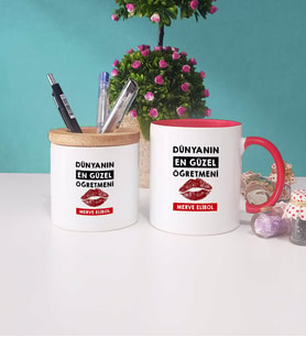 Dünyanın En Güzel Öğretmeni Kupa Bardak Lacivert ve Kalemlik (Model 8)
