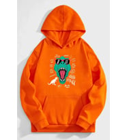 Unisex T - Rex Baskılı Sweatshirt (Turuncu)