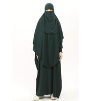 Sultanbaş Nikaplı Çarşaf Cilbab Khimar Abaya Kolu Lastikli Hakim Yaka Peçeli Ferace Medine İpek (Zümrüt Yeşili)