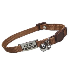 Güvenlik Kilitli isimli Kedi Tasması, isimlikli Kedi Tasması, Kedi Künyesi, Safety Click tasma (Kahverengi)