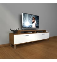 Decoraktiv Ekoflex 4 Slm Krom Ayaklı Tv Ünitesi Tv Sehpası (Beyaz - Kahverengi)