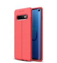 Microsonic Samsung Galaxy S10 Kılıf Deri Dokulu Silikon (Kırmızı)
