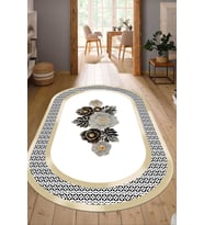 Dijital Baskılı Kaymaz Taban Yıkanabilir Oval Salon Halısı Mutfak Halısı Yolluk NDO-SD-404 (Gold)